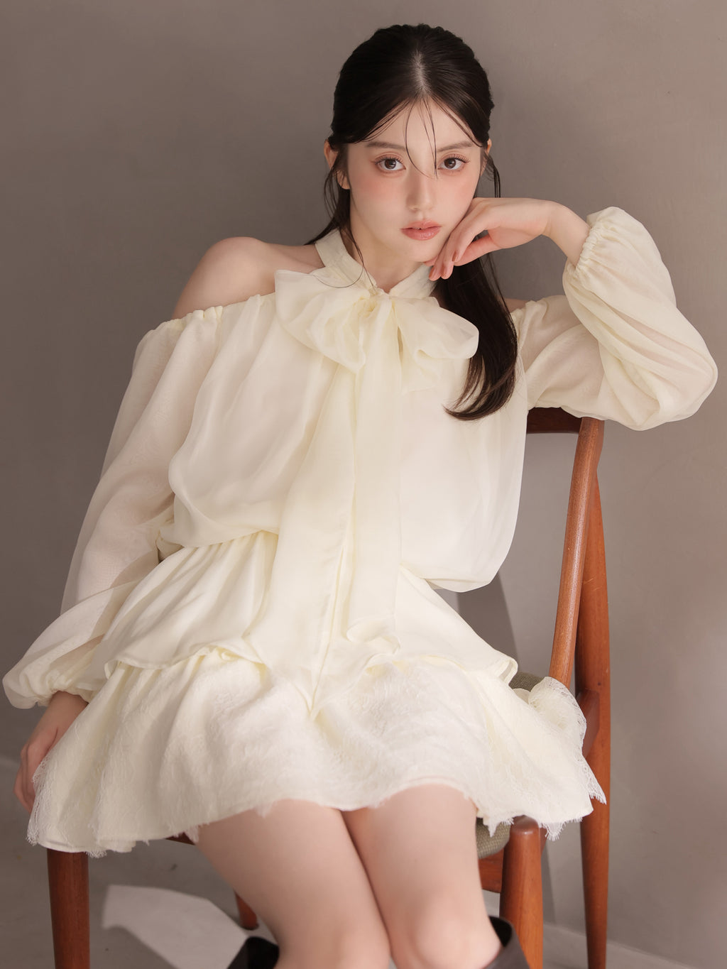 Chiffon ribbon peplum tops