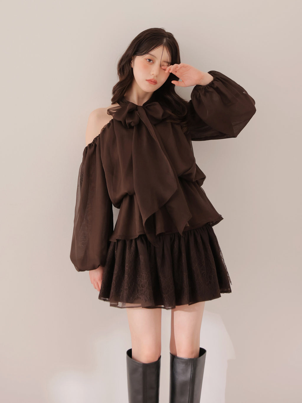 Chiffon lace mini skirt