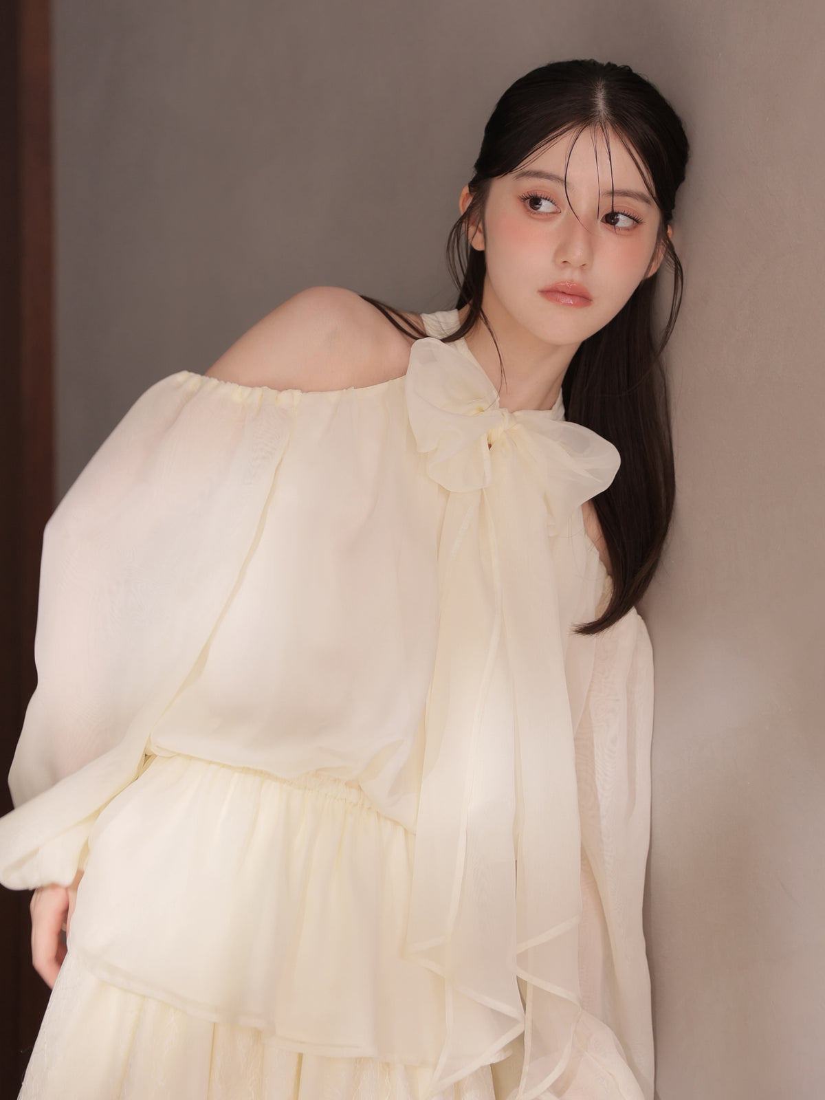 Chiffon ribbon peplum tops