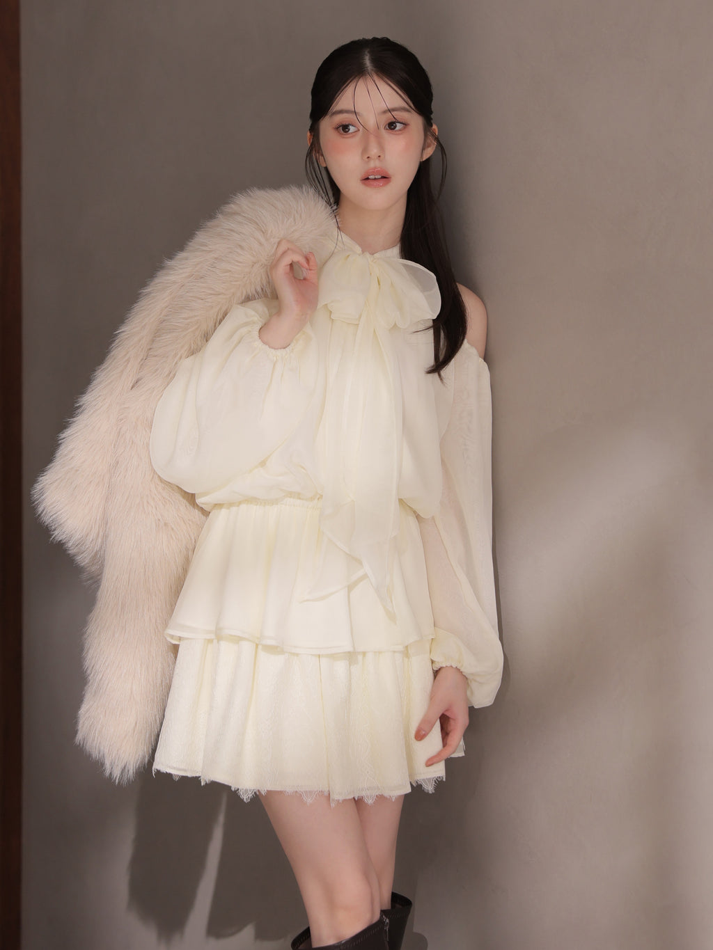 Chiffon ribbon peplum tops