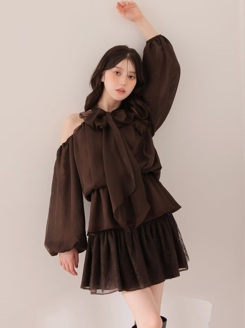 Chiffon ribbon peplum tops