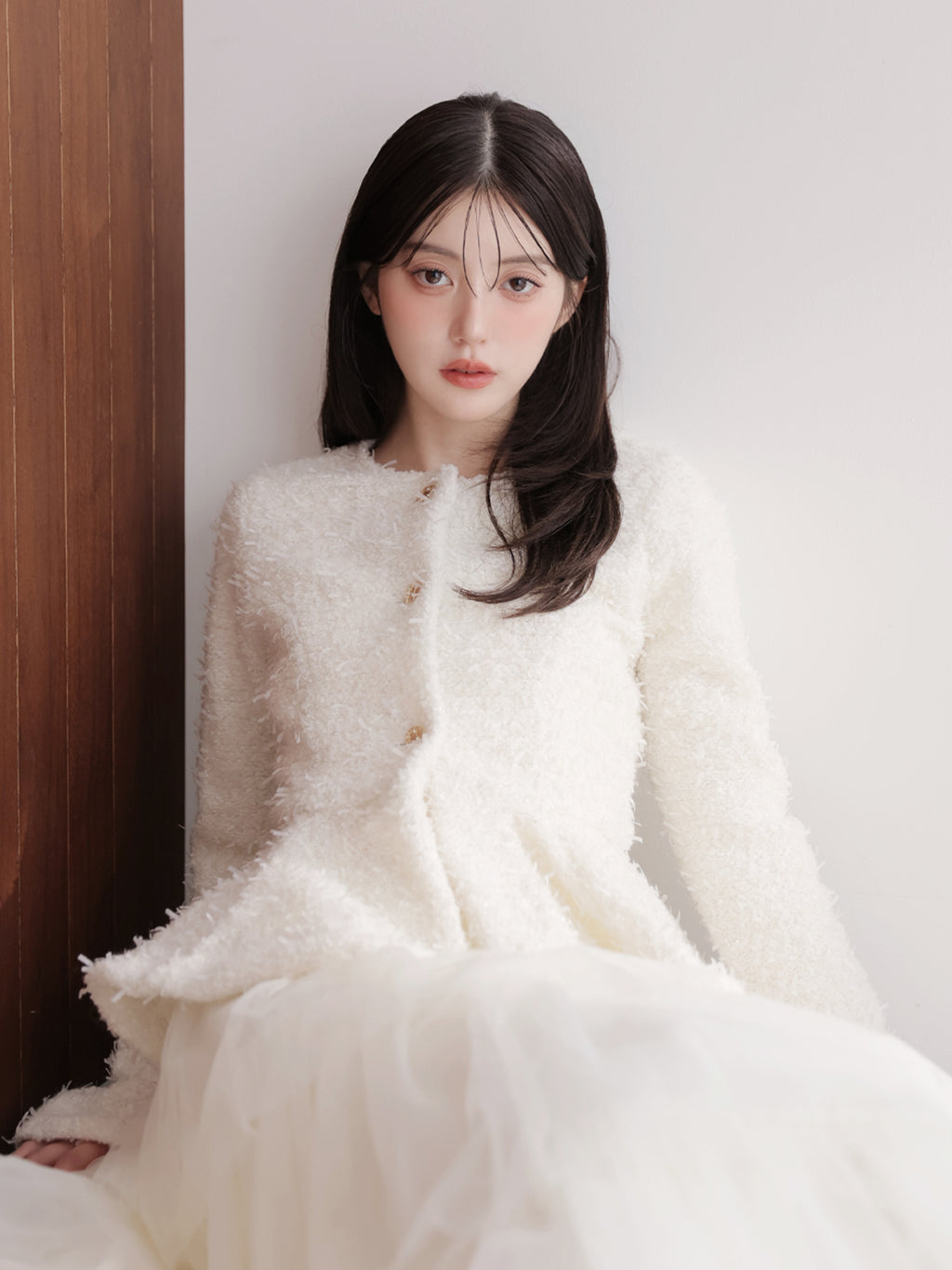Knit tweed flare jacket