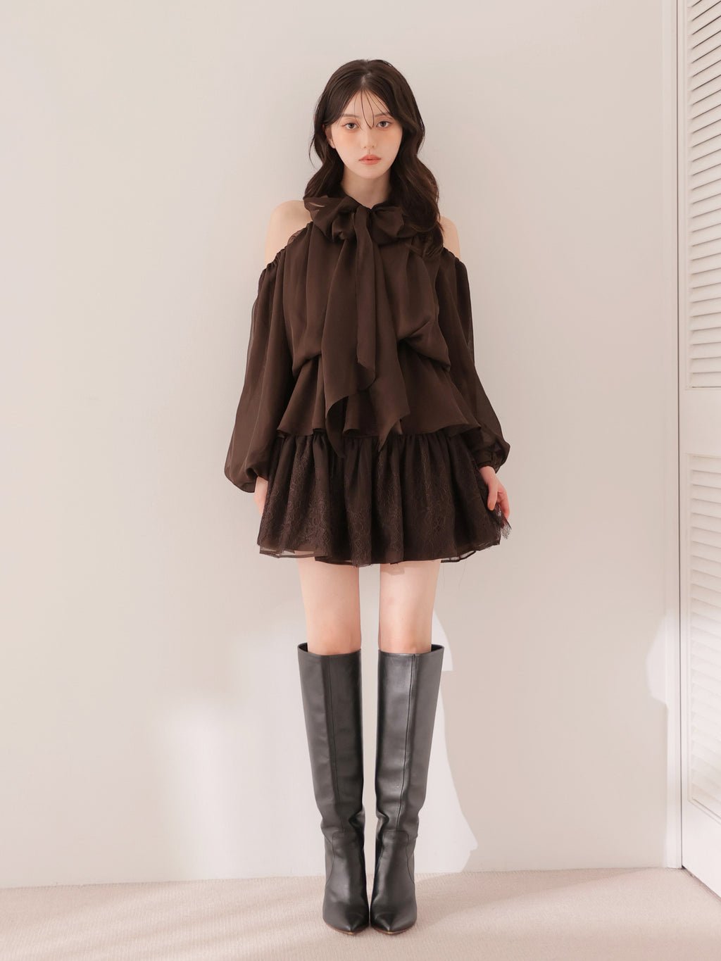Chiffon ribbon peplum tops