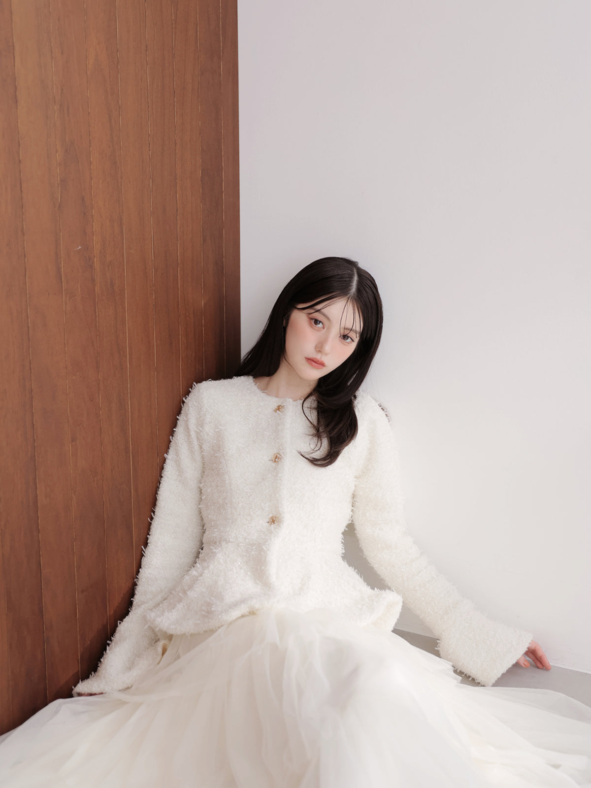 Knit tweed flare jacket