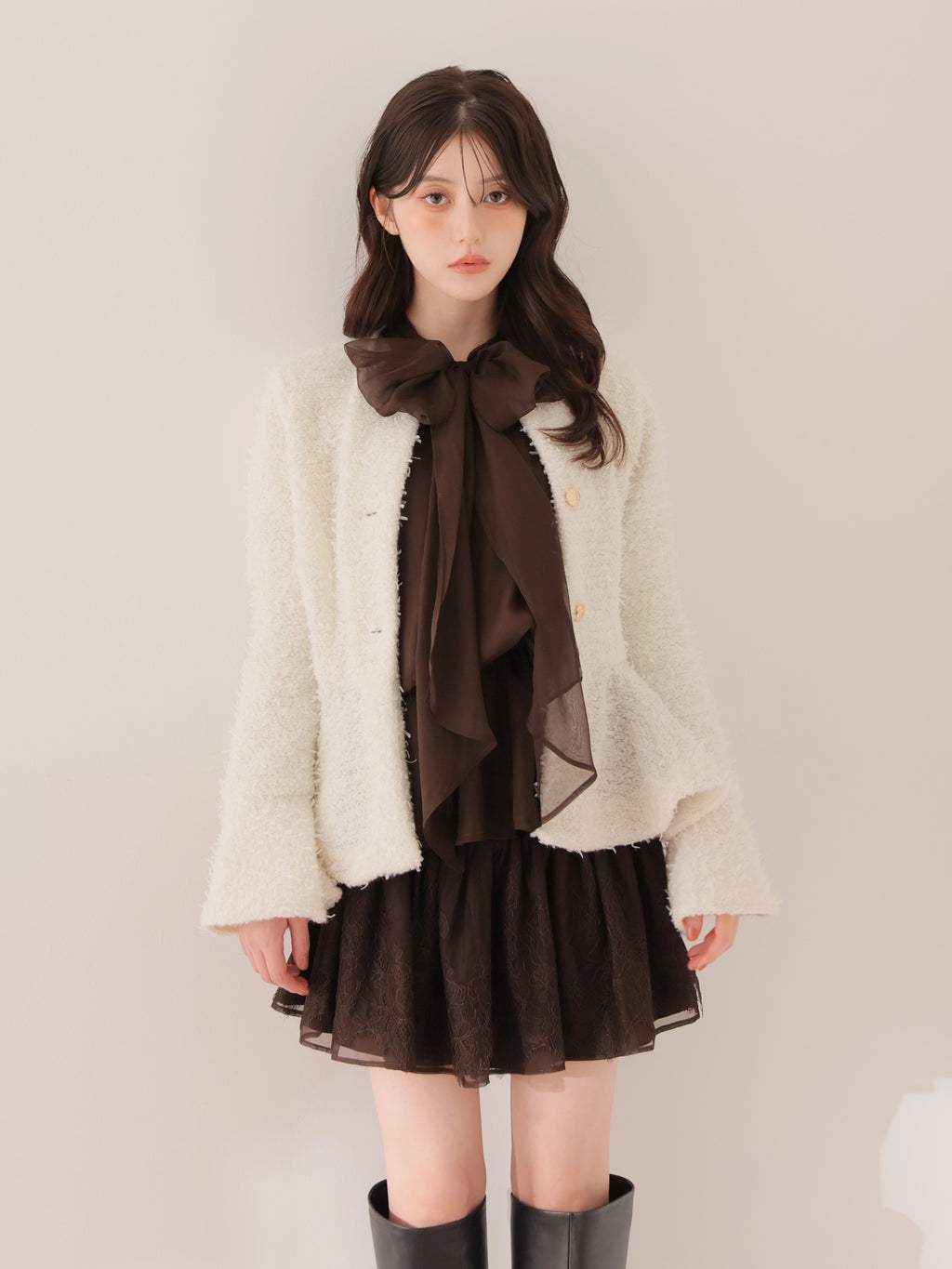 Chiffon ribbon peplum tops