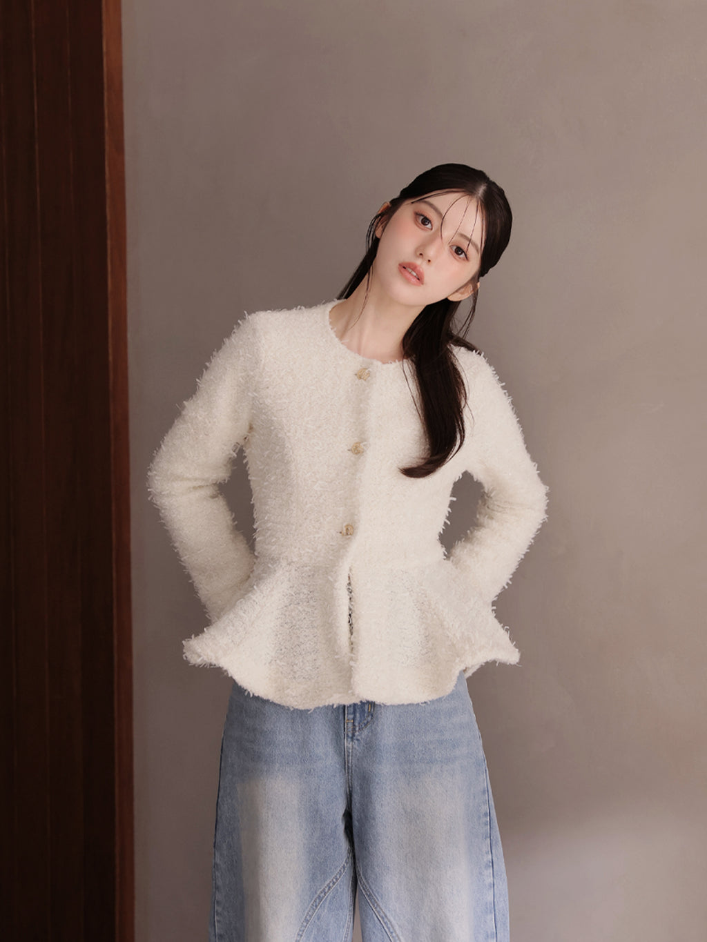 Knit tweed flare jacket