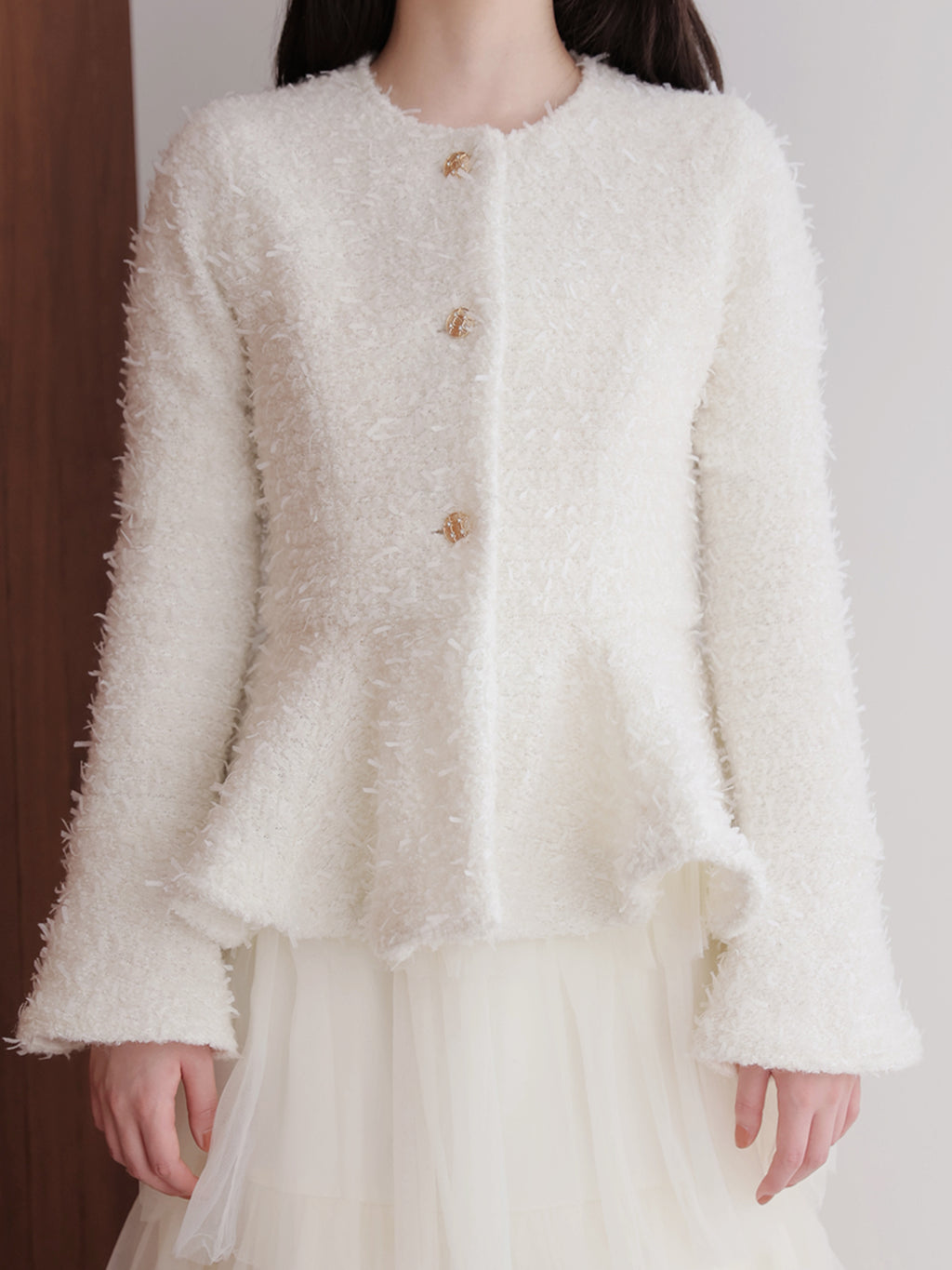 Knit tweed flare jacket
