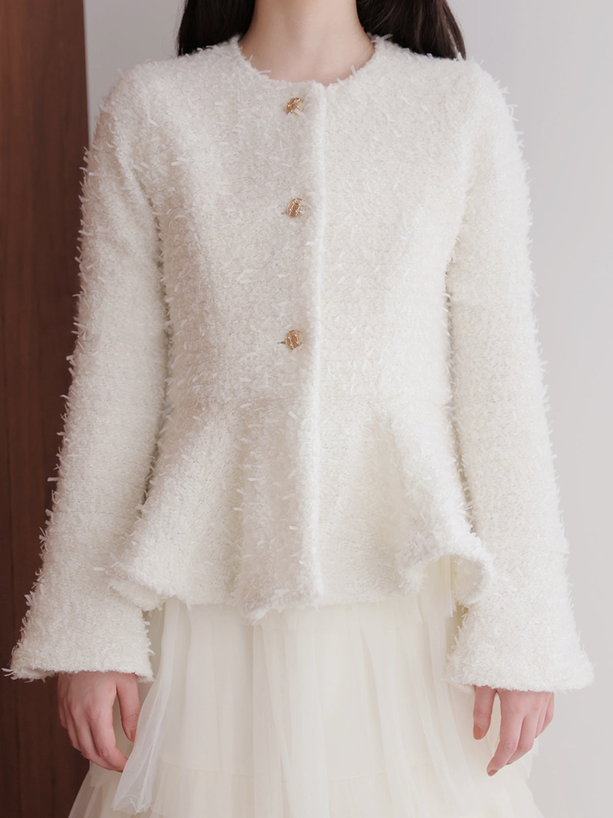 Knit tweed flare jacket
