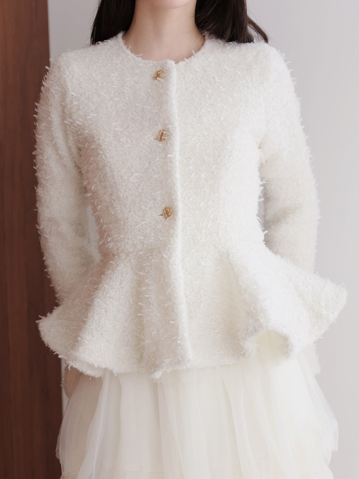 Knit tweed flare jacket