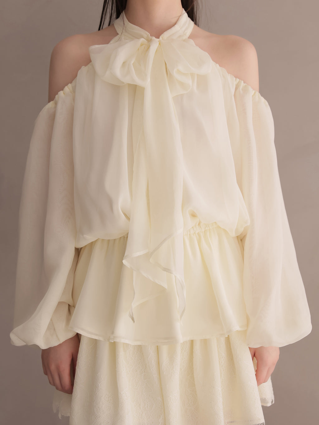 Chiffon ribbon peplum tops