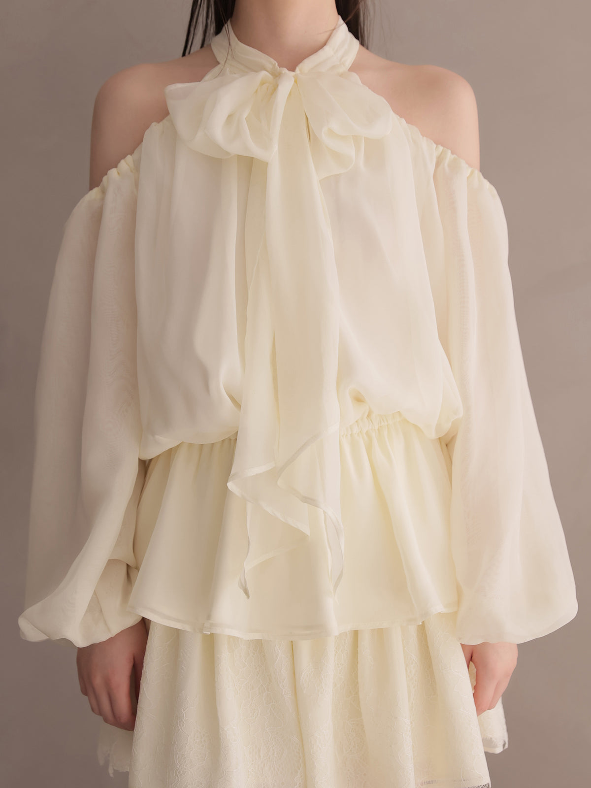 Chiffon ribbon peplum tops