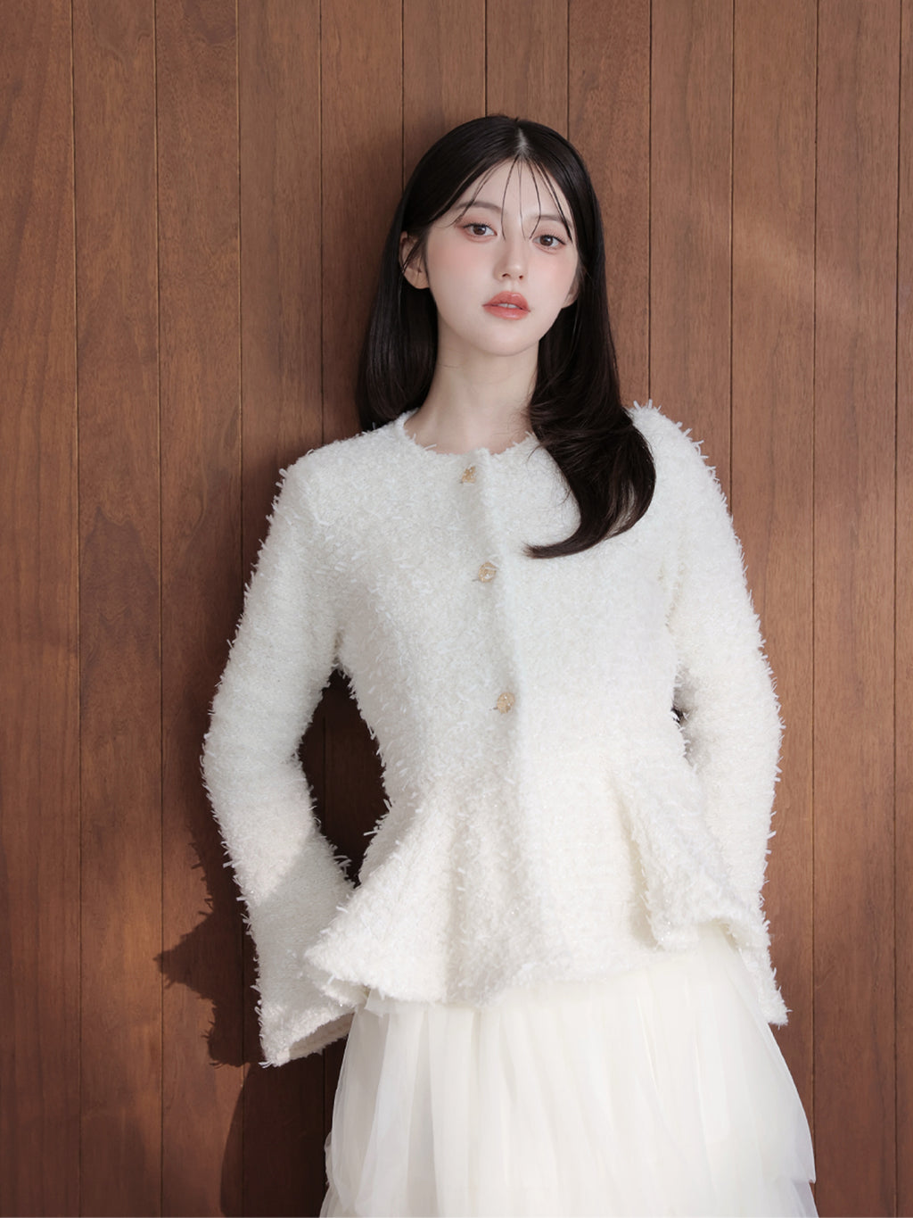Knit tweed flare jacket