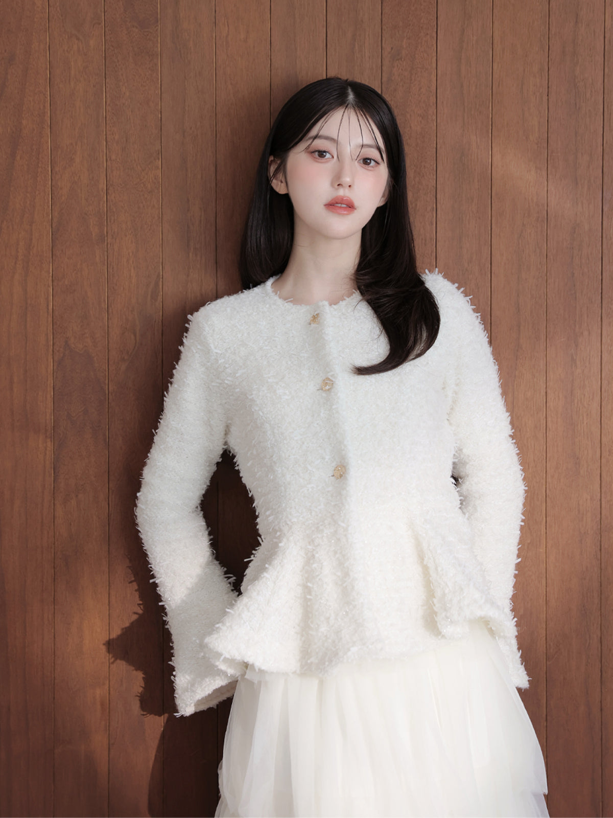 Knit tweed flare jacket