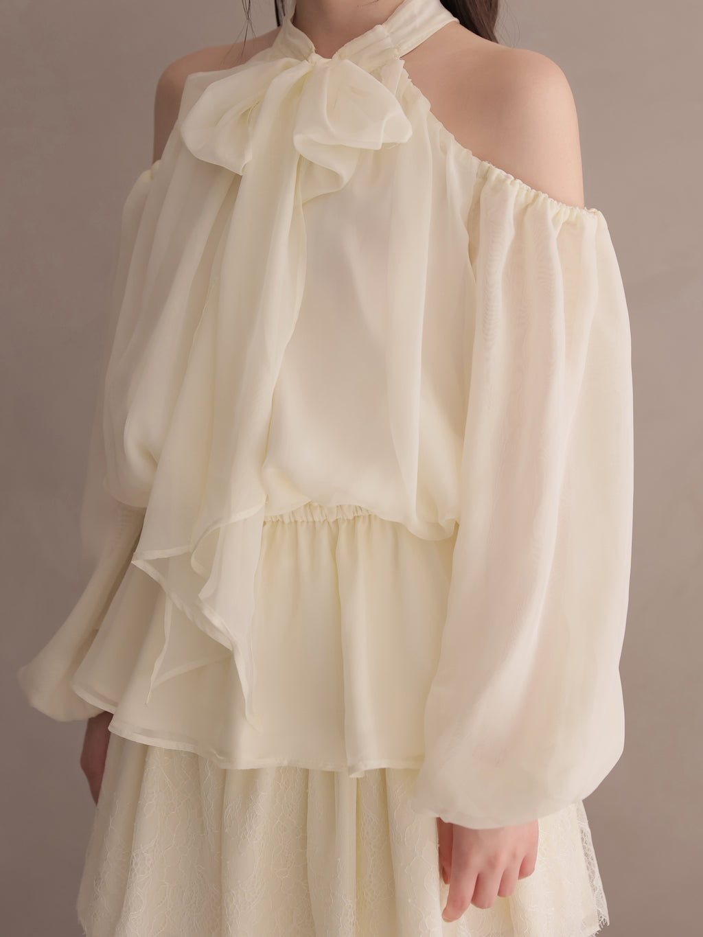 Chiffon ribbon peplum tops