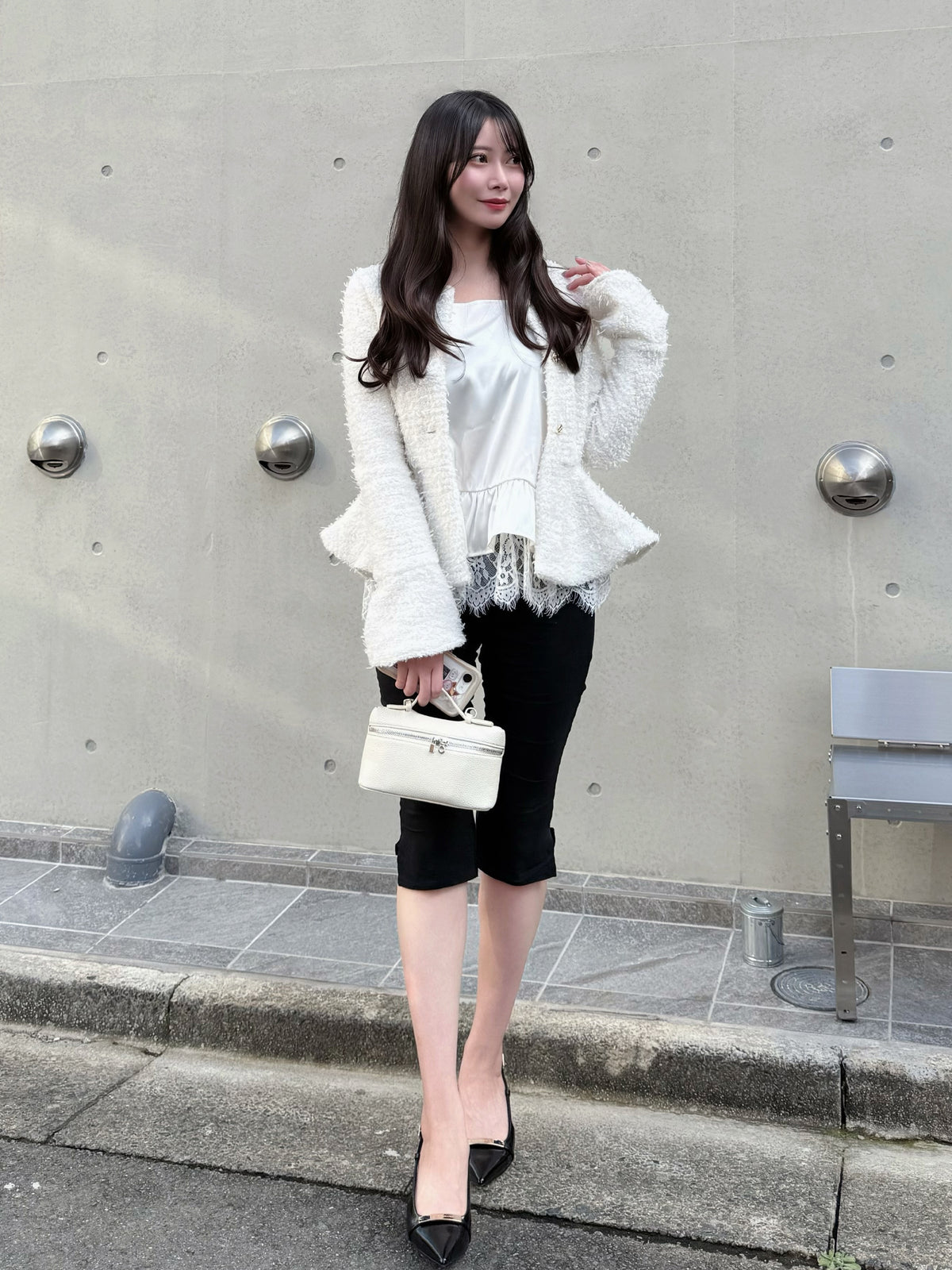 Knit tweed flare jacket