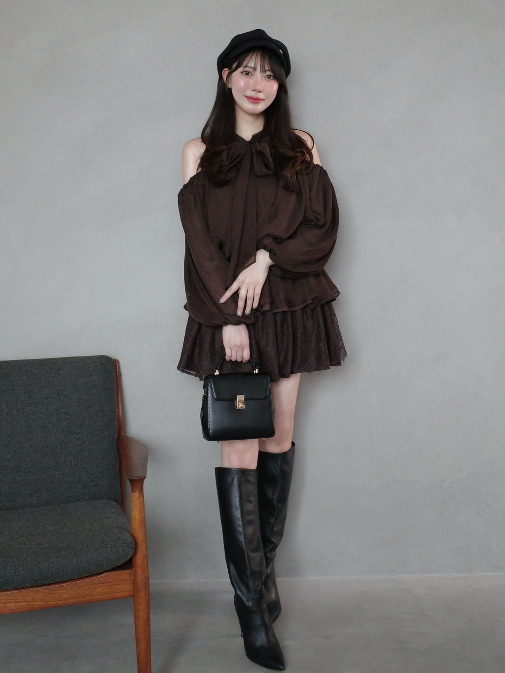 Chiffon lace mini skirt