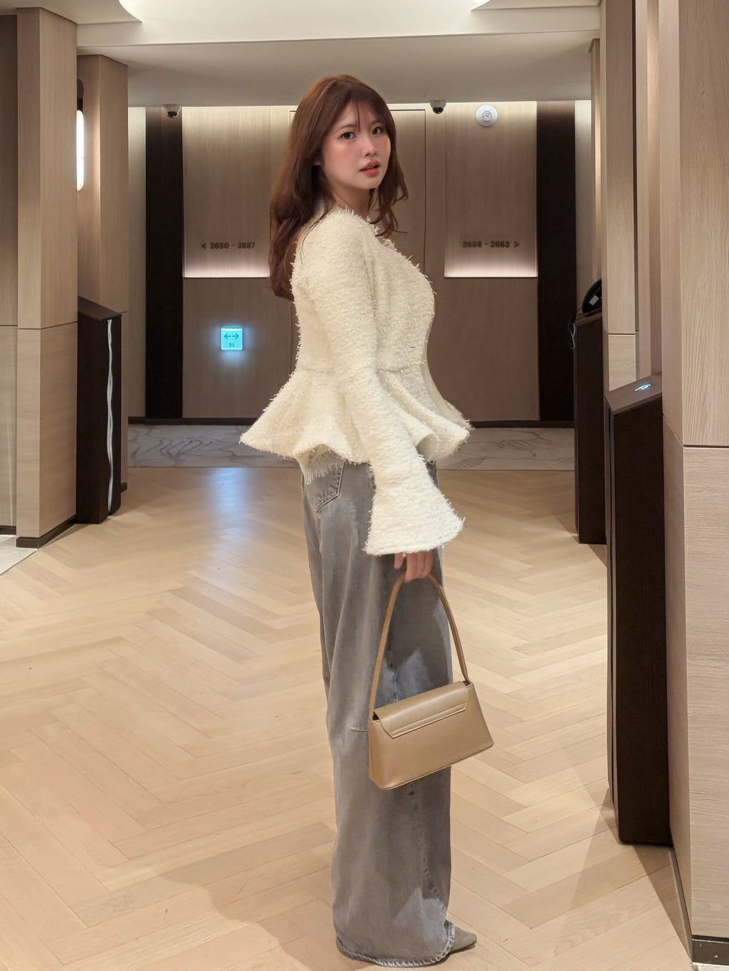 Knit tweed flare jacket