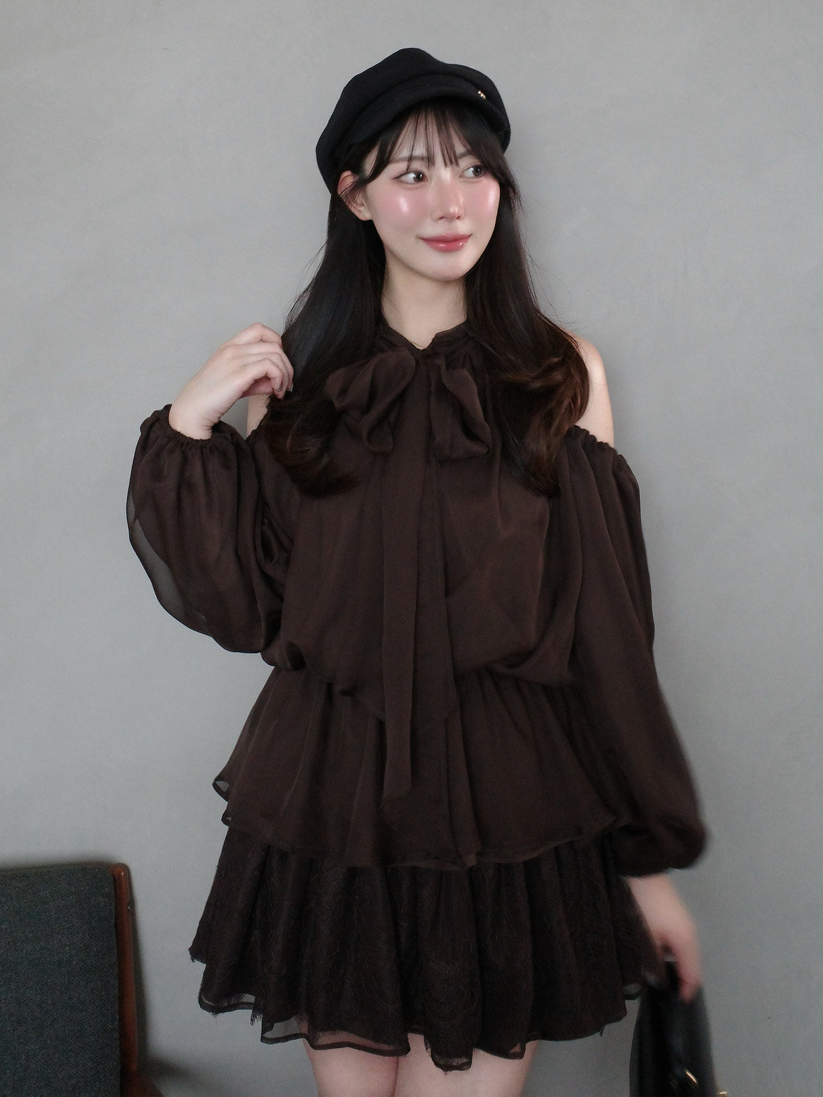 Chiffon ribbon peplum tops