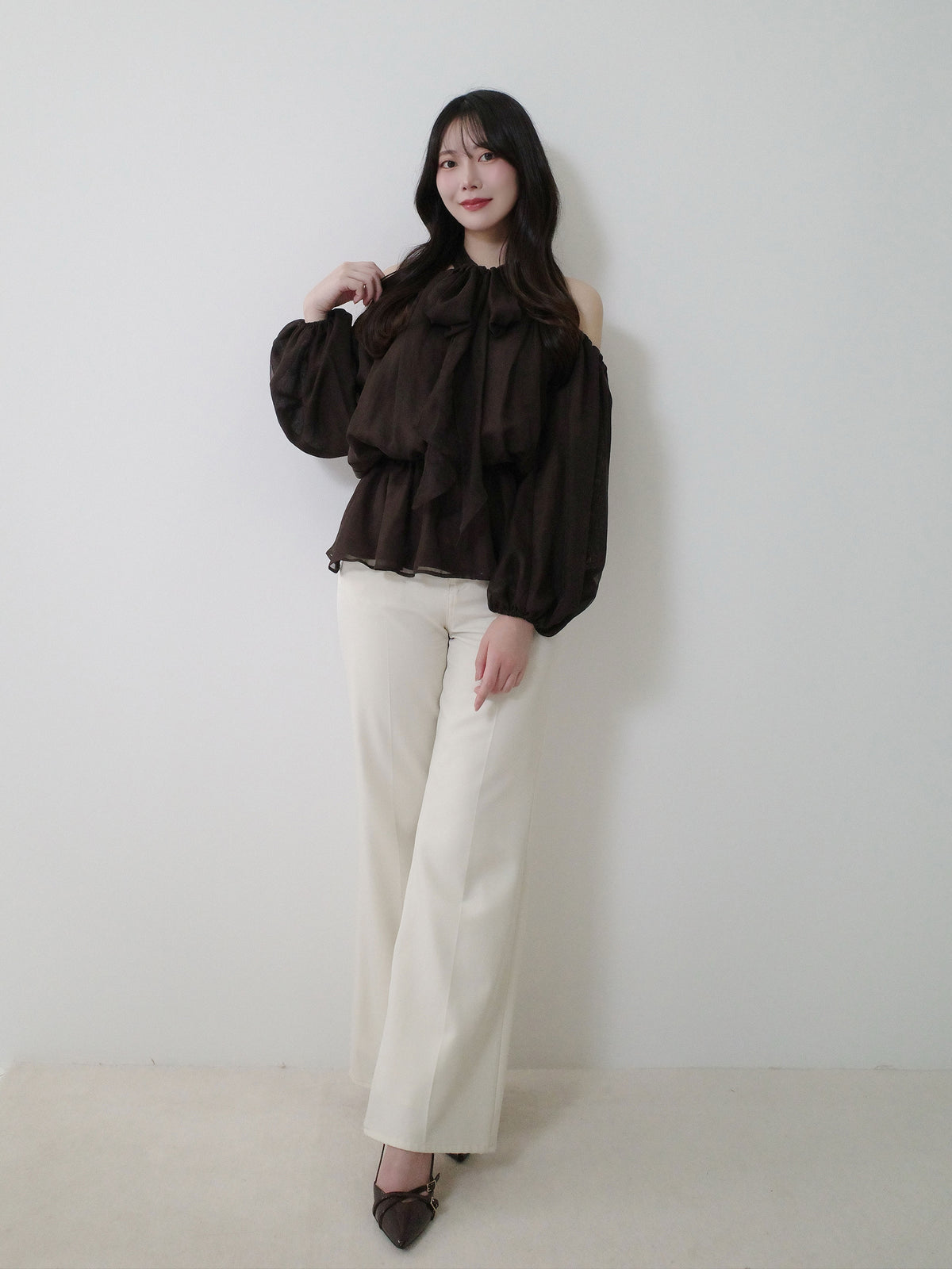 Chiffon ribbon peplum tops