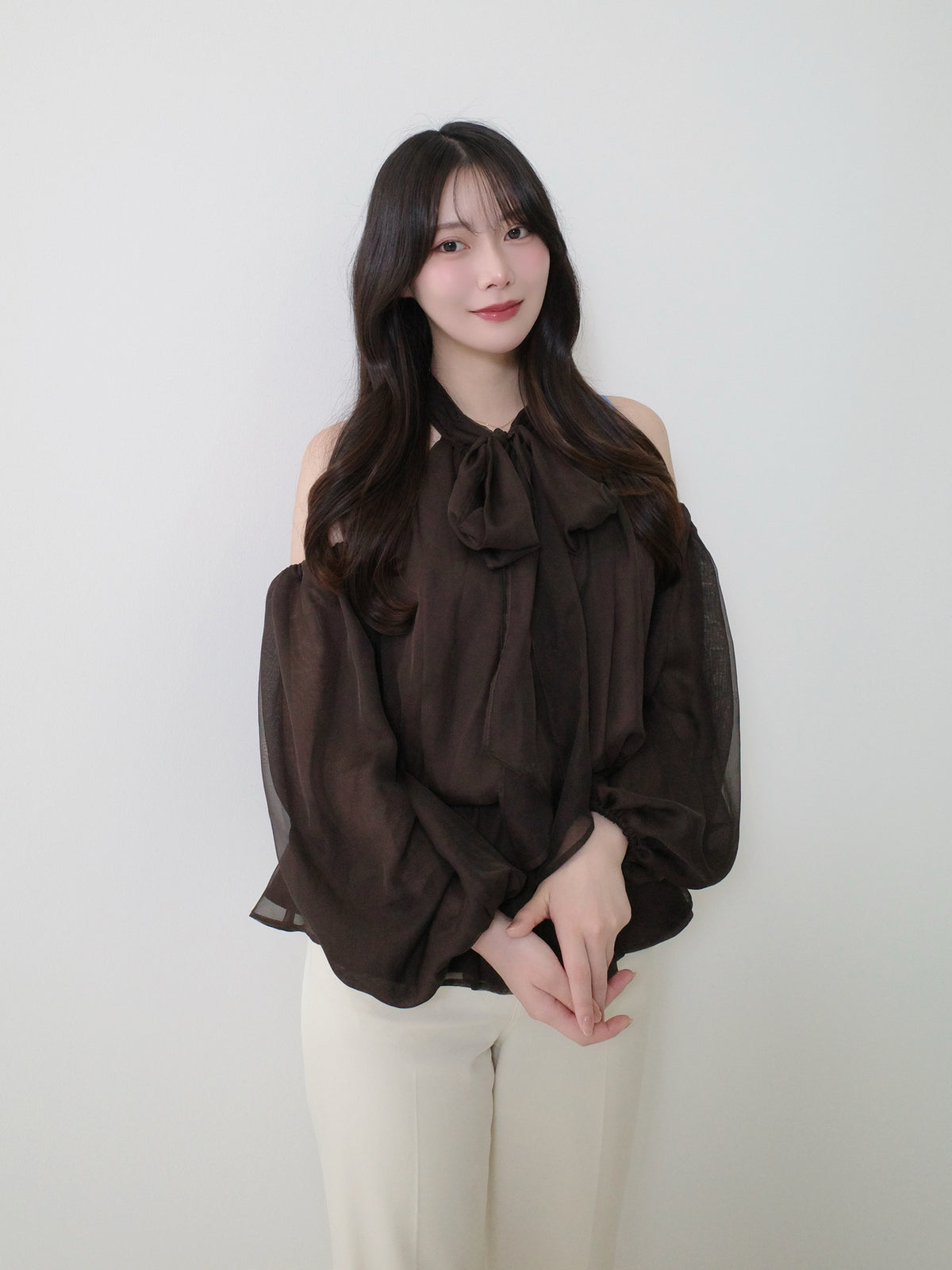 Chiffon ribbon peplum tops