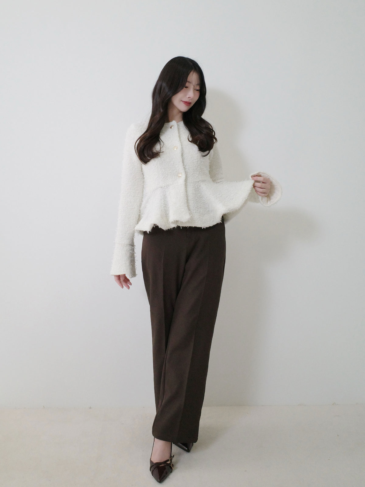 Knit tweed flare jacket