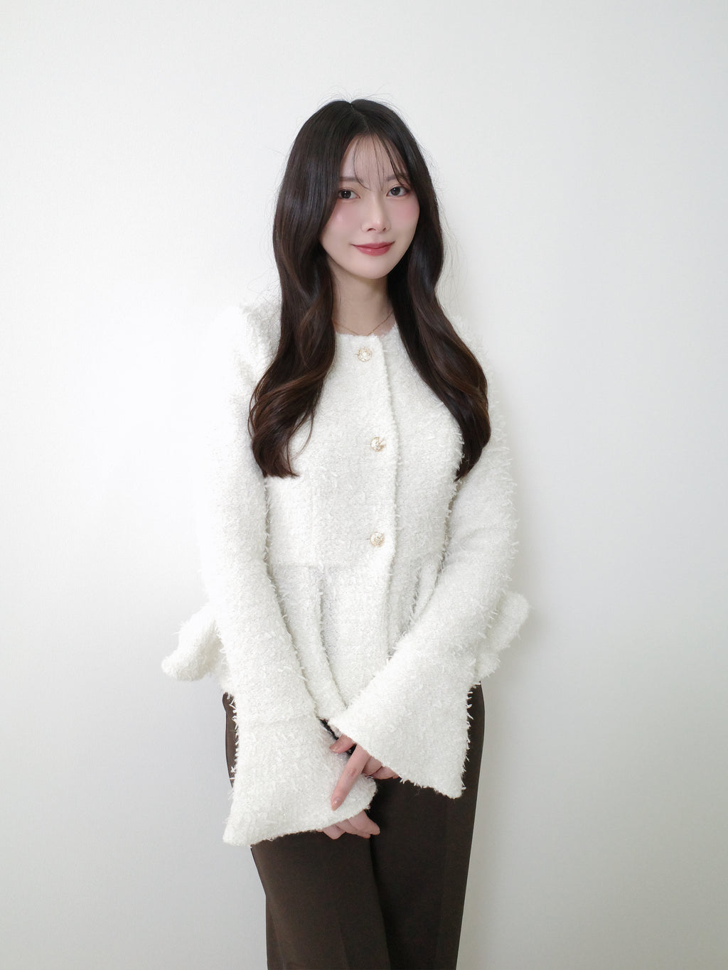 Knit tweed flare jacket